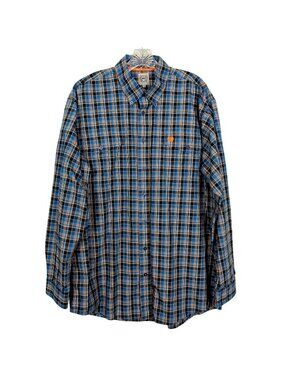 CINCH Mens L Blue Plaid Button Down Shirt Western Cotton Long Sleeve